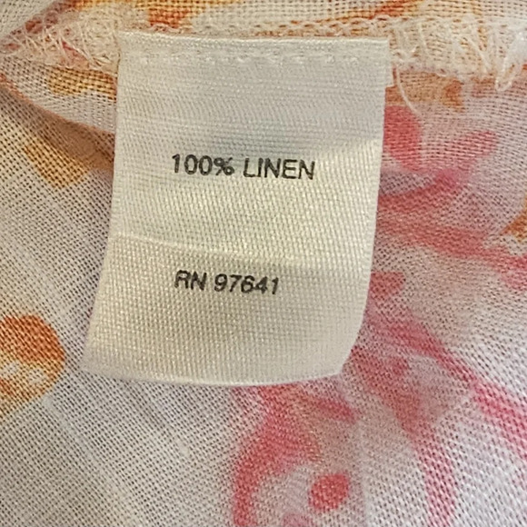 J. Jill Size Small Blouse 100% Linen Button Up Long Sleeve Coral Print Lagenlook - Picture 7 of 9